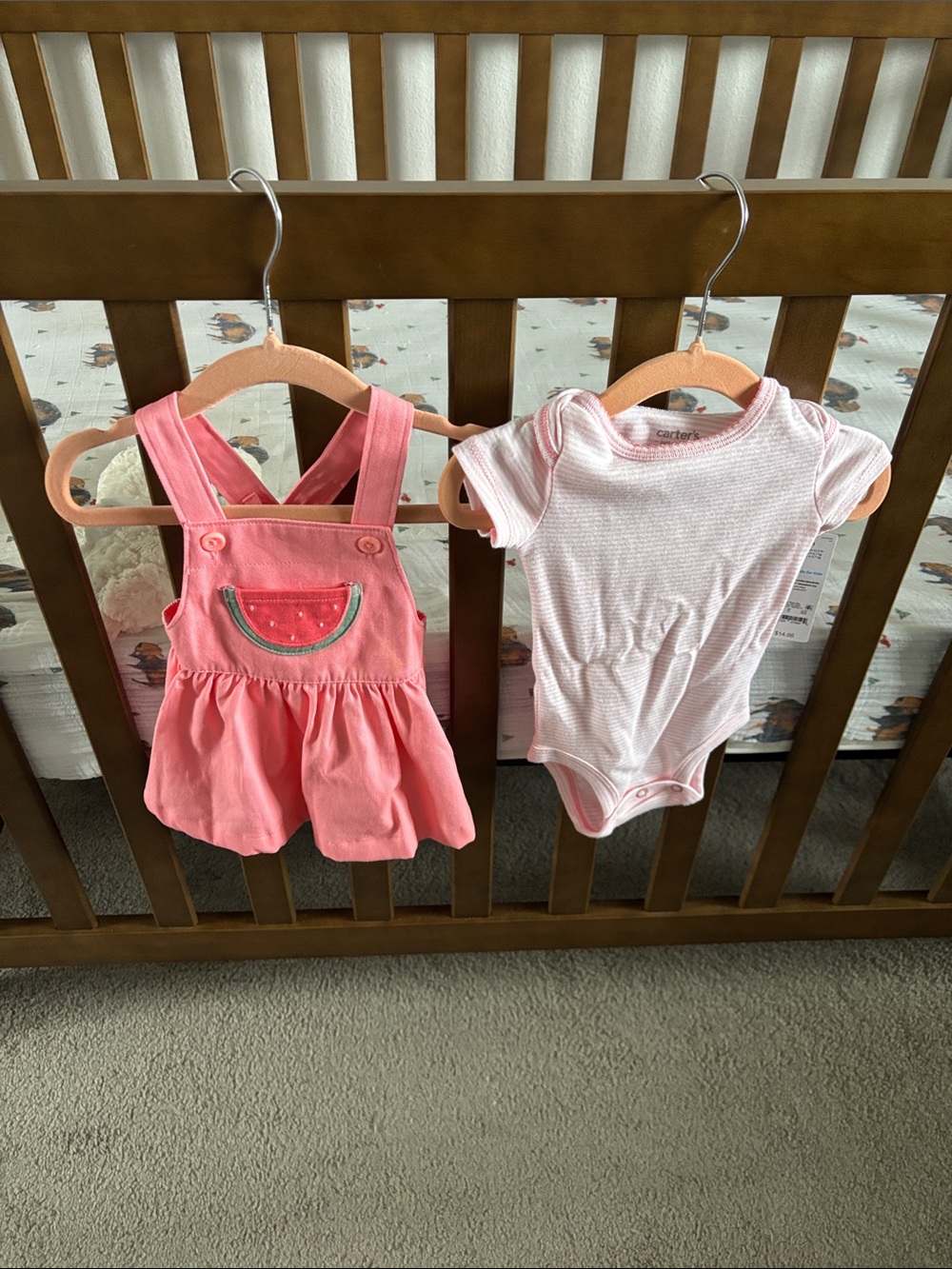 0-3 Carter's Pink Watermelon Overall Dress with Light Pink Bodysuit